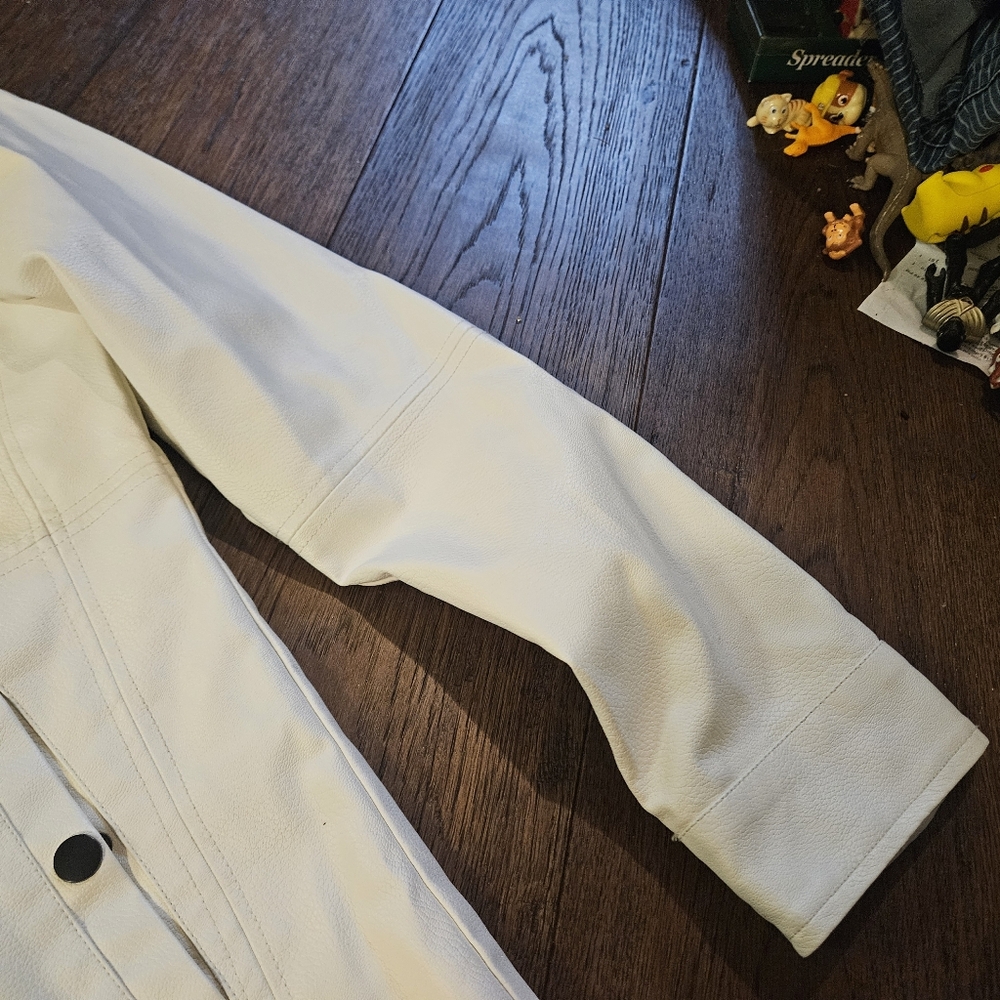 Fried Denim Faux Leather Jacket White Men's Size Medium Used Condition Zippers. - Picture 3 of 14